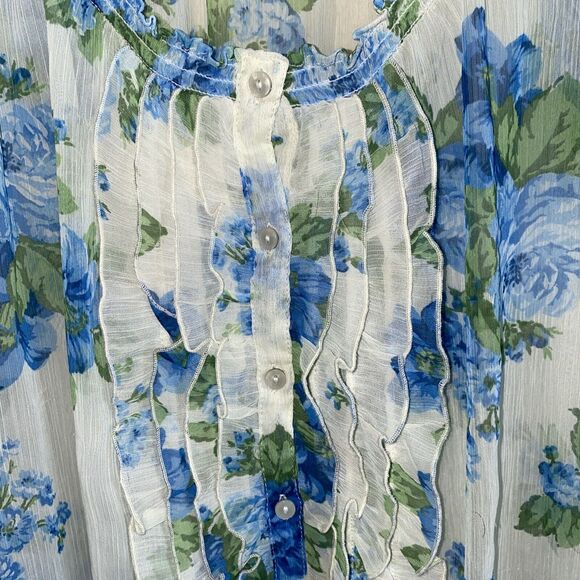 Abercrombie & Fitch Sheer Fairy Blue Flower Floral Ruffles whimsical S 90s top - Picture 2 of 8